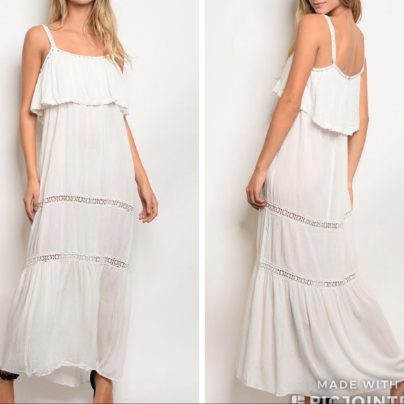 Boutique Dresses & Skirts - LAST 1! Boho ruffle maxi! IVORY RUFFLE DRESS